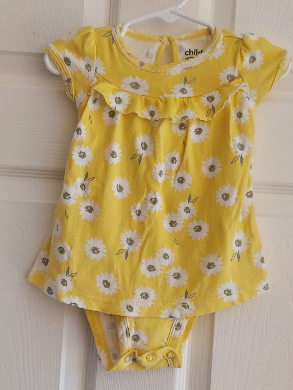 child of mine Yellow Daisy Ruffle-Front One-Piece Bodysuit